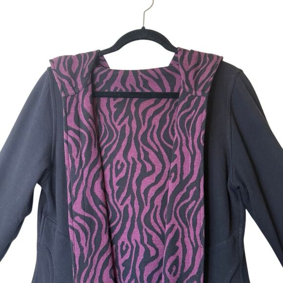 Parsley & Sage Reversible Black & Purple Zebra Striped Hooded Sweater Sz M Boho - Picture 4 of 15